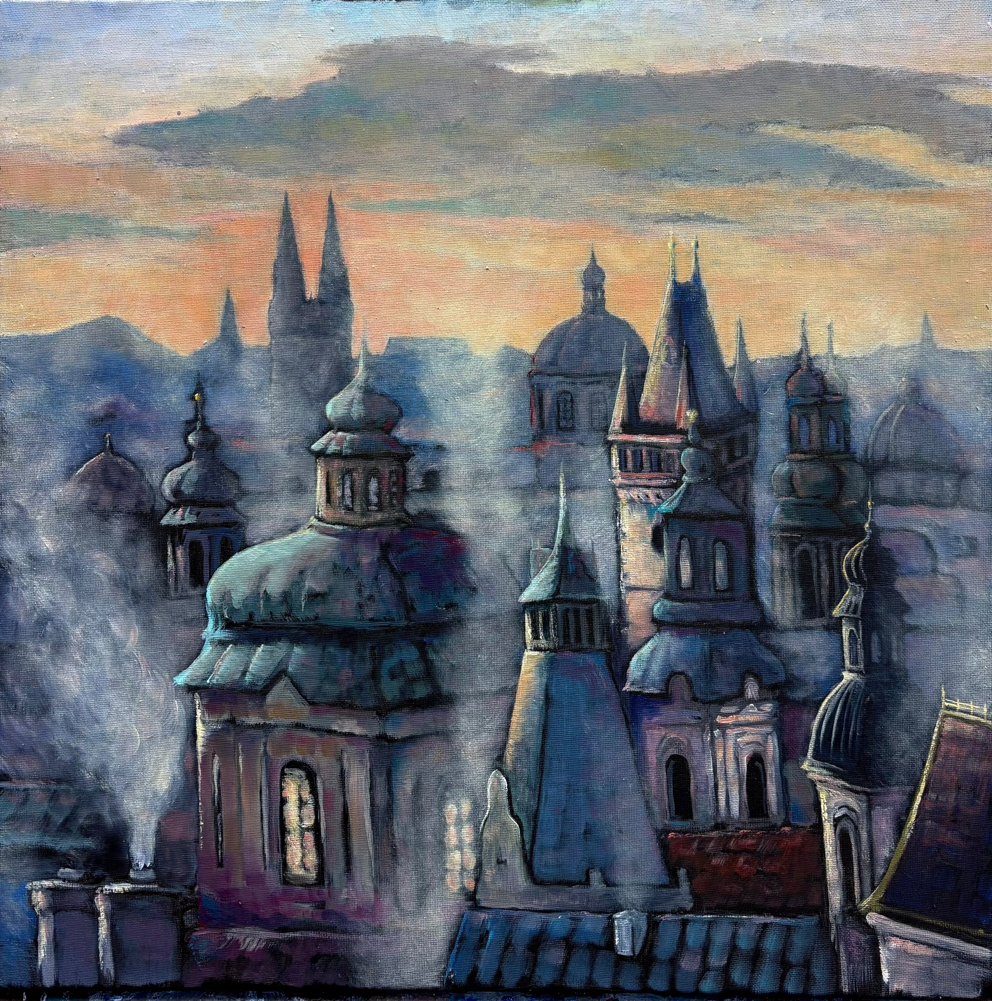 Malba Miro Požar Praha Město Věže dým