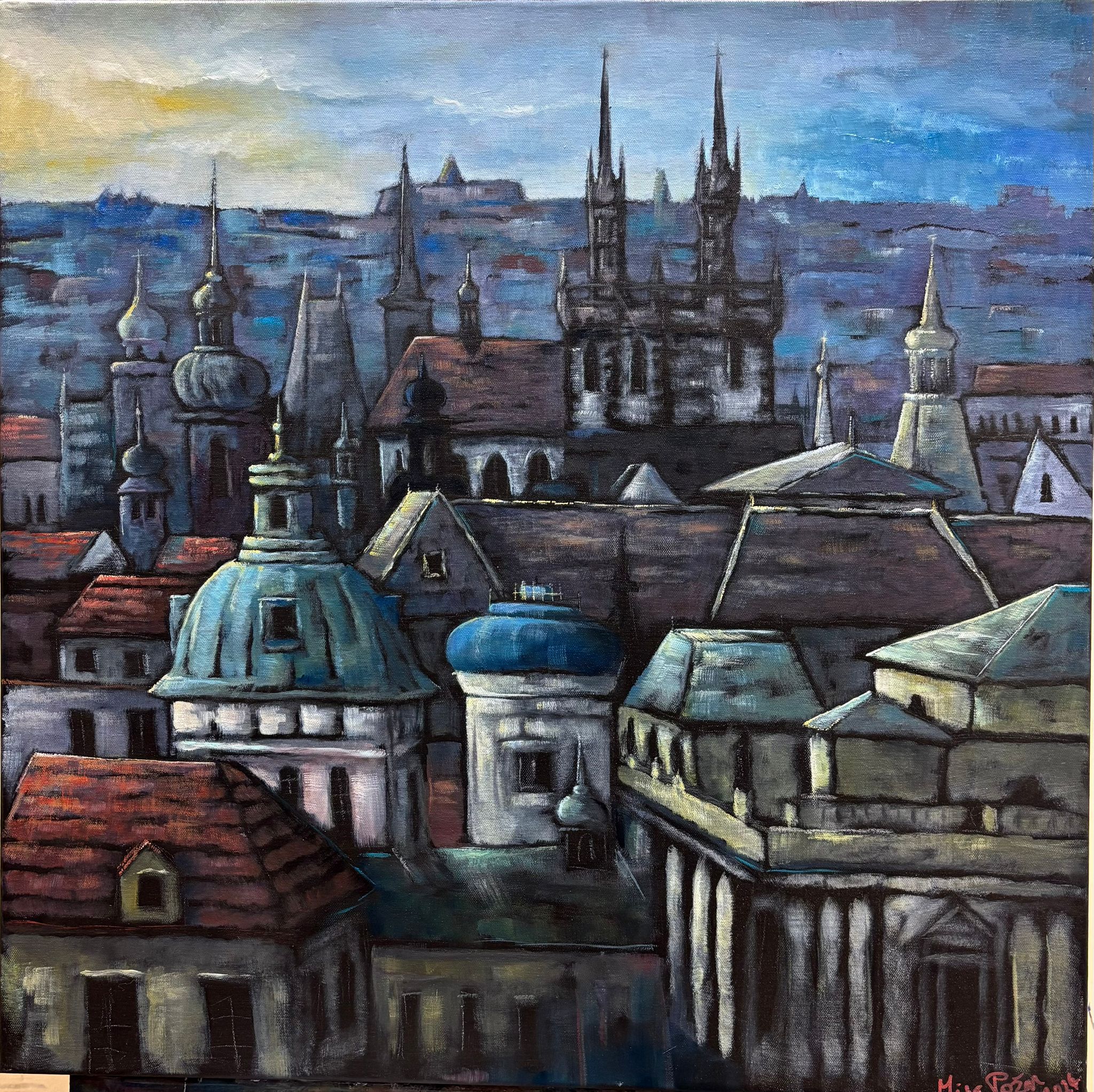 Malba Miro Požar Praha Město Věže dým